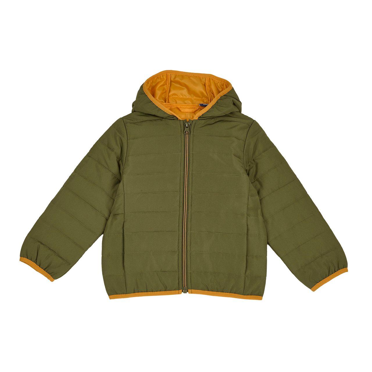 Giubbino Imbottito Con Cappuccio | Chicco Giubbino imbottito verde Chicco con cappuccio per bambino, realizzato in poliestere riciclato con trattamento idrorepellente e zip a contrasto. | Chicco