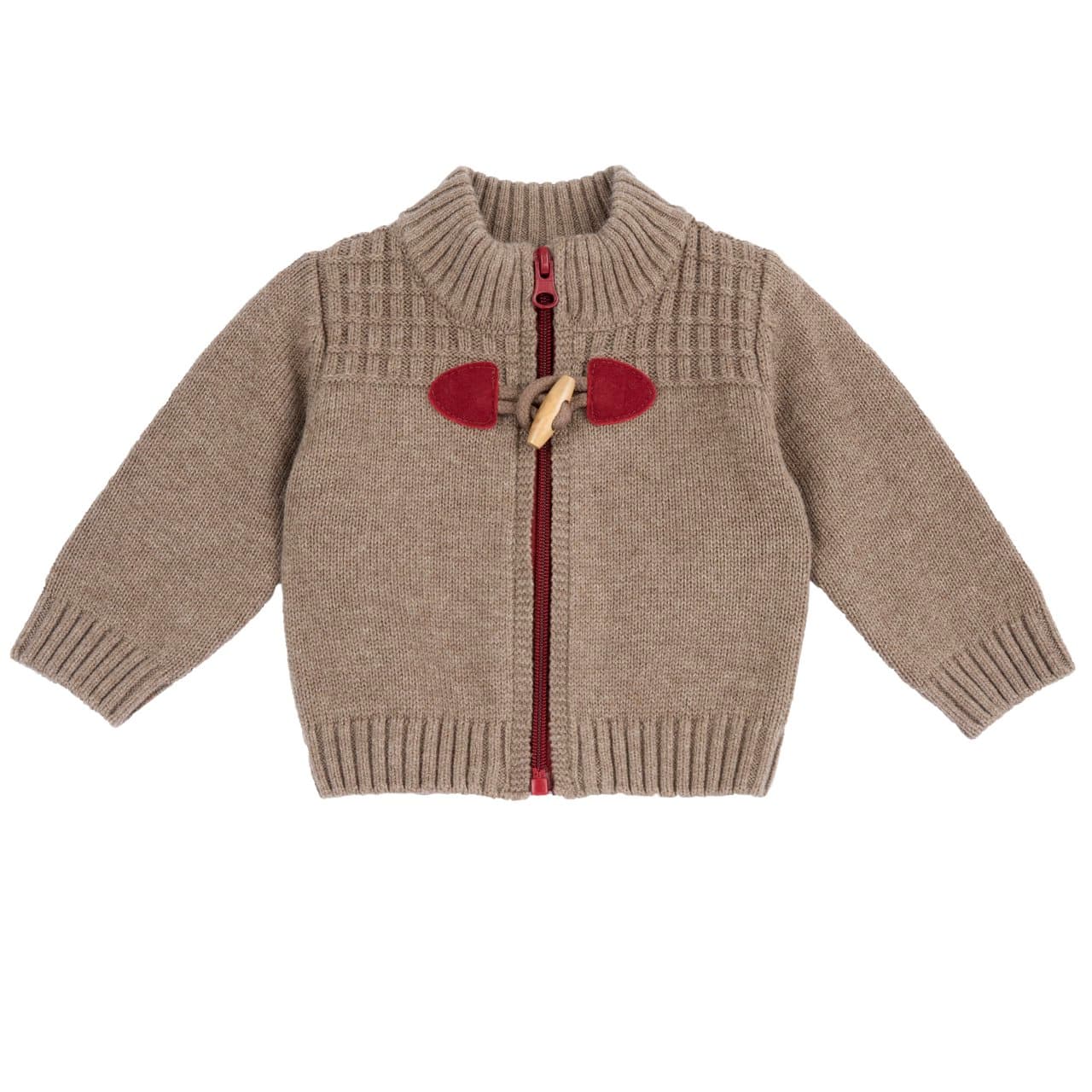 Cardigan In Maglia | Chicco Cardigan girocollo Chicco in maglia mélange bianca con zip, alamaro e toppe orso sui gomiti, ideale per neonati e bambini. | Chicco