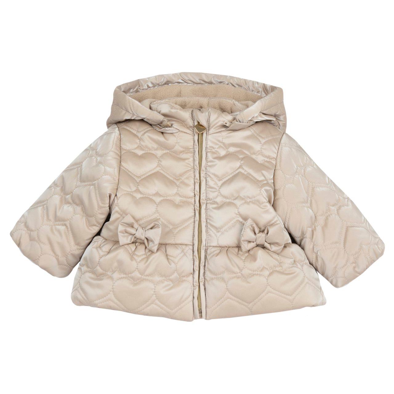 Giubbotto Imbottito | Chicco Giubbotto imbottito Chicco bianco da bambina con trapuntatura a cuori, fiocchi frontali e cappuccio removibile, ideale per l'autunno/inverno. | Chicco