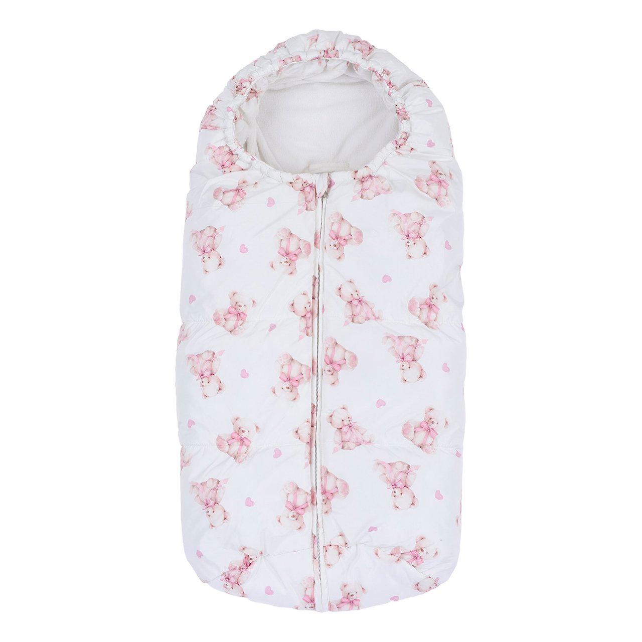 Sacco Invernale Imbottito | Chicco Sacco invernale imbottito Chicco bianco per bambina, con fantasia orsetti e cuori, foderato in pile e imbottitura riciclata, TOG 7. | Chicco