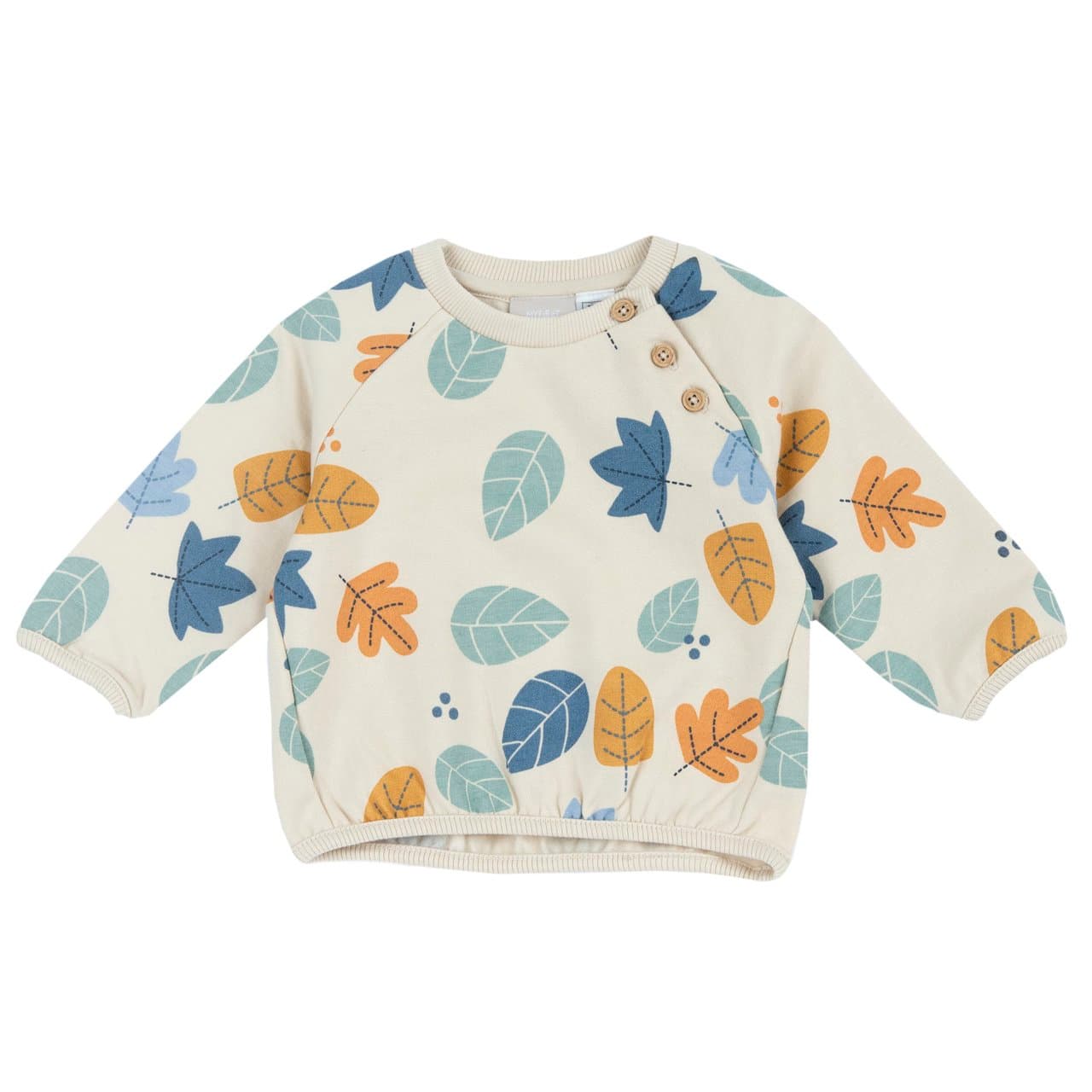 Felpa Girocollo | Chicco Felpa girocollo beige da bambino Chicco a manica lunga con stampa foglie e bottoncini effetto legno sulla spalla. | Chicco