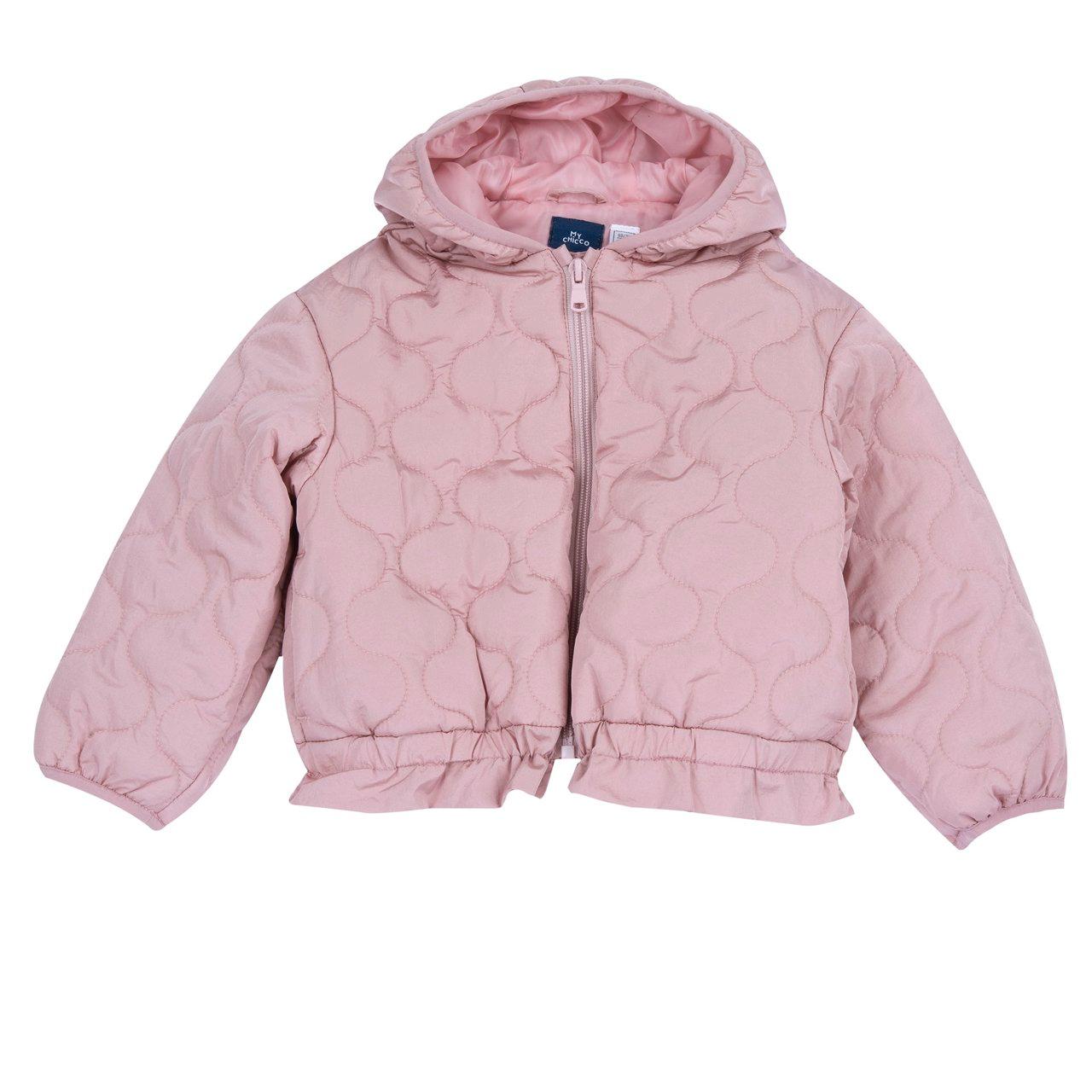Giubbino Imbottito Con Cappuccio | Chicco Giubbino imbottito Chicco rosa con cappuccio per bambina, effetto crincle in materiale riciclato e trapuntatura ondulata. | Chicco