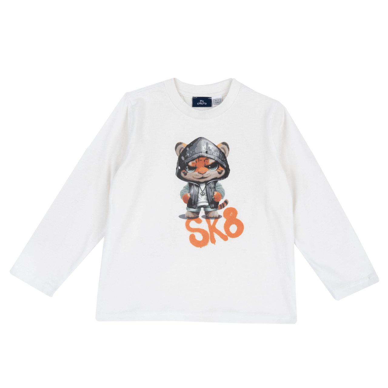 Maglietta Manica Lunga | Chicco Maglietta a manica lunga bianca in jersey di cotone Chicco per bambino con stampa personaggio effetto fotografico e bottoni automatici sulla spalla. | Chicco