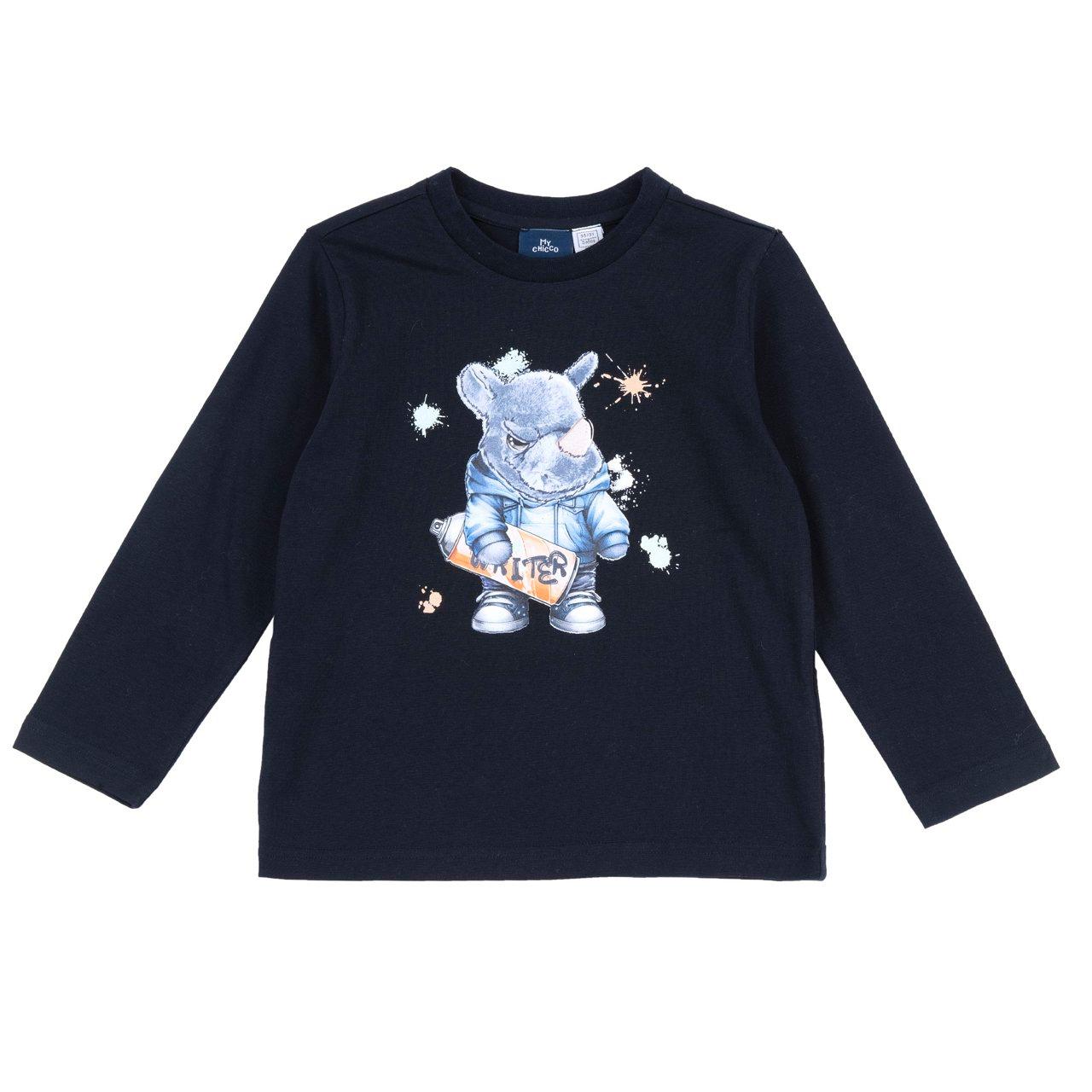 Maglietta Manica Lunga | Chicco Maglietta a manica lunga bianca in jersey di cotone Chicco per bambino con stampa personaggio effetto fotografico e bottoni automatici sulla spalla. | Chicco
