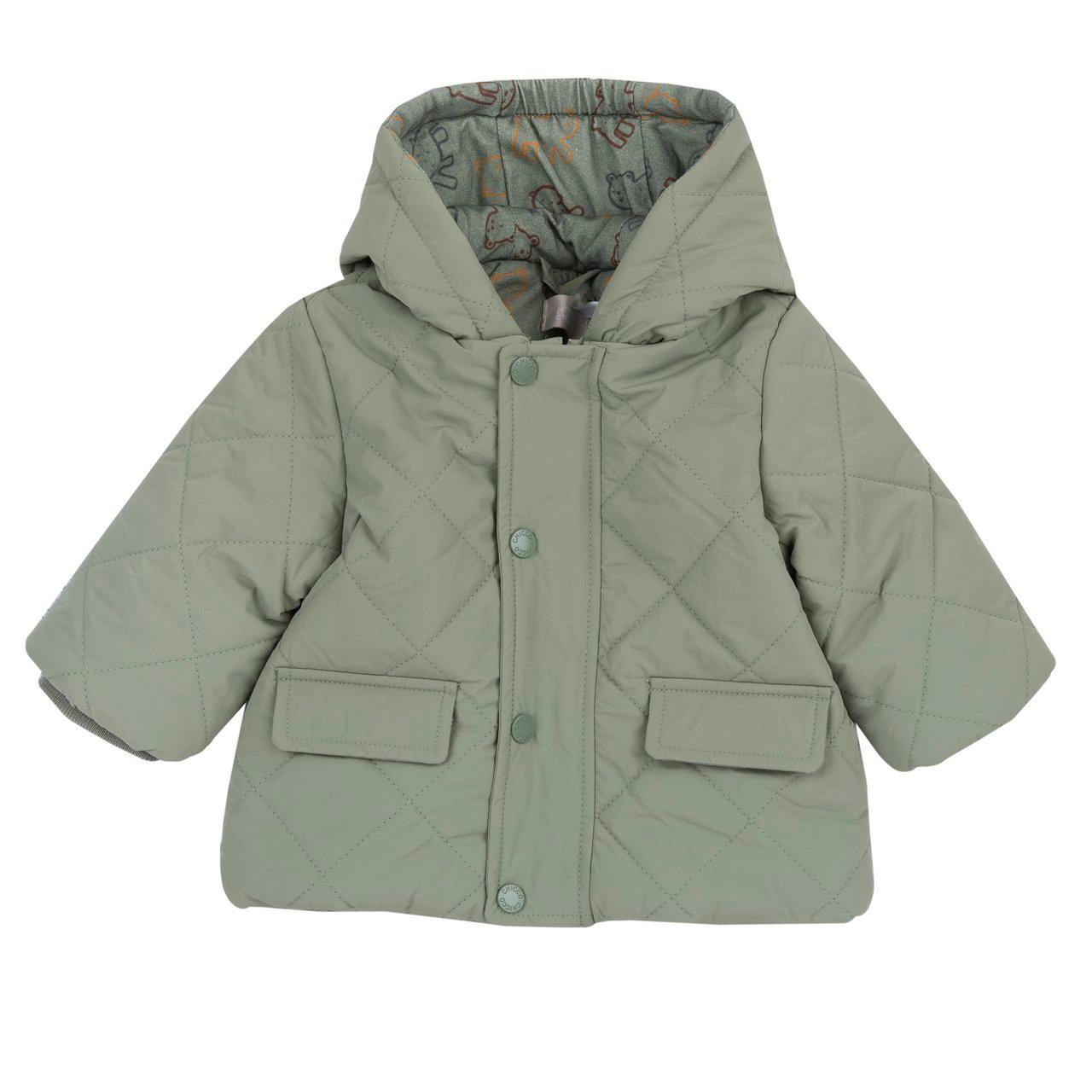 Giubbotto Trapuntato | Chicco Giubbotto trapuntato Chicco verde per bambino, con cappuccio, zip e bottoni, tasche e polsini elasticizzati, foderato in cotone con orsetti. | Chicco