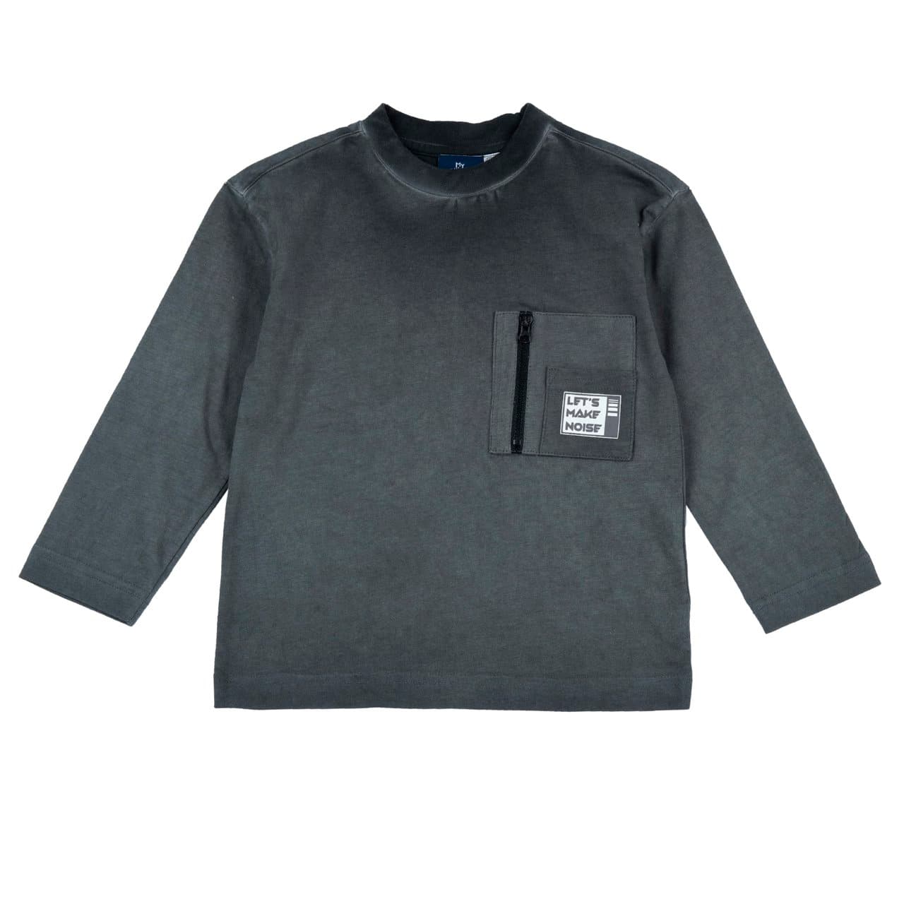 Maglietta Manica Lunga | Chicco Maglietta a manica lunga Chicco grigia in jersey 100% cotone effetto used, con tasca zip, grafica frontale e stampa retro. | Chicco