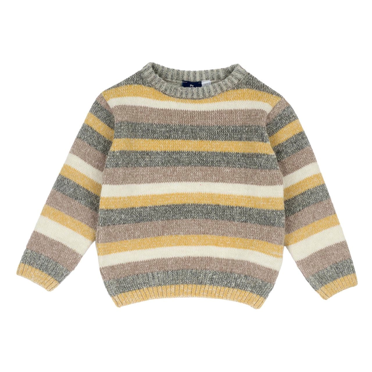 Maglione Rigato | Chicco Maglione girocollo rigato marrone effetto mouliné in misto lana Chicco per bambino, con bottoni sulla spalla. | Chicco