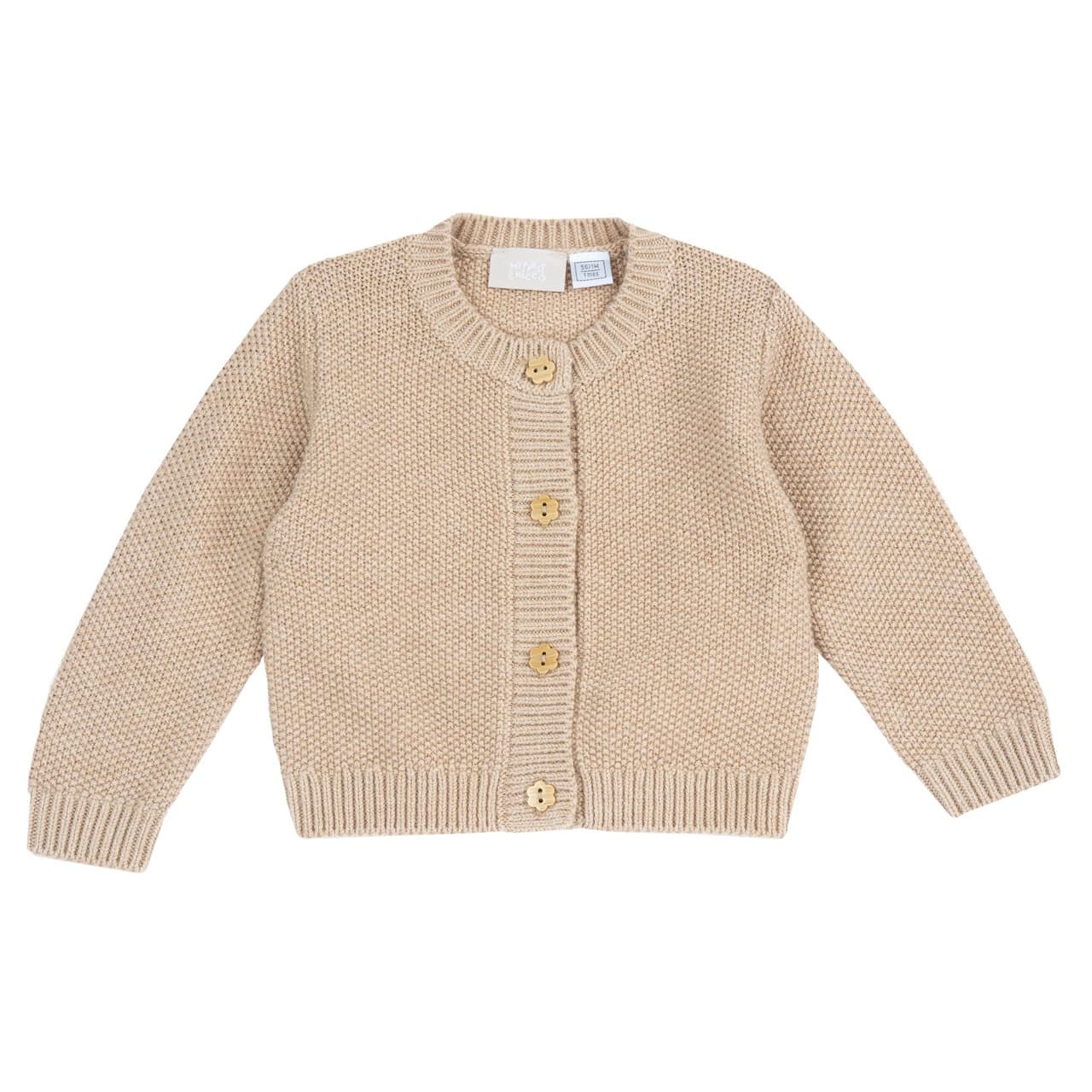 Cardigan In Maglia | Chicco Cardigan in maglia Chicco bianco per bambina con bottoni effetto legno a forma di cuore, ideale per autunno/inverno. | Chicco