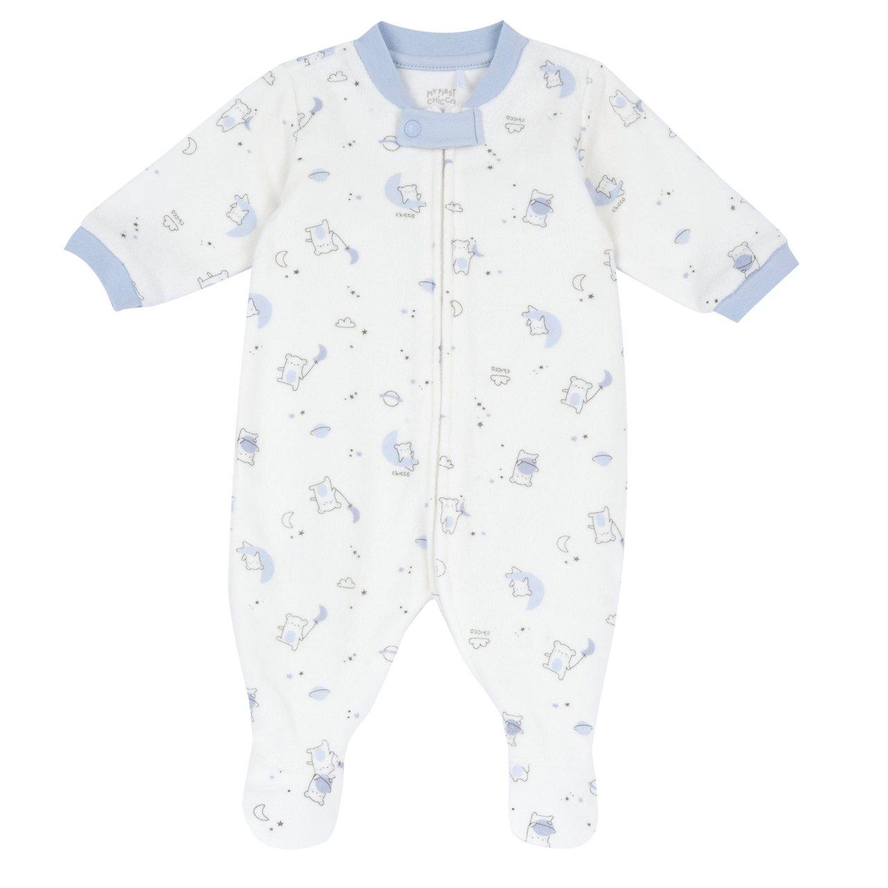 Tutina Aperta Davanti | Chicco Tutina aperta davanti Chicco per bambina in spugnetta bianca con stampa fantasia, chiusura zip e piedini antiscivolo. | Chicco