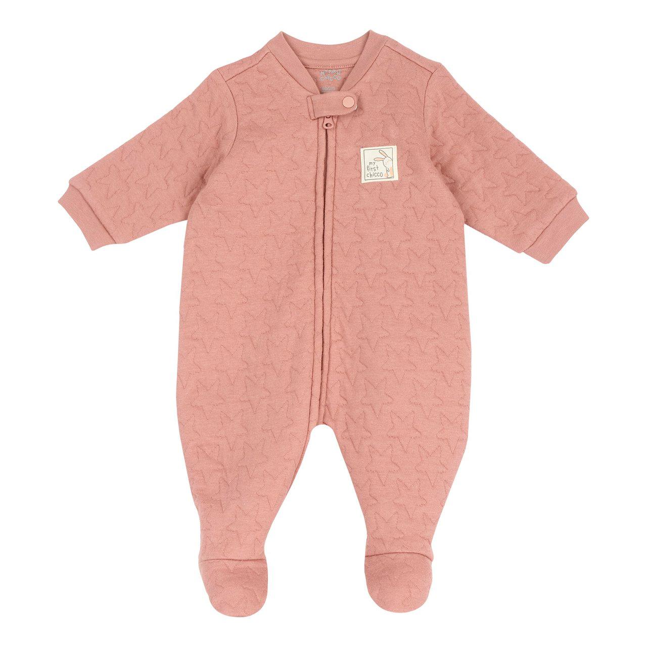 Tutina Aperta Davanti | Chicco Tutina Chicco rosa per bambina, effetto trapuntato con stelle, chiusura zip frontale e piedini antiscivolo. | Chicco