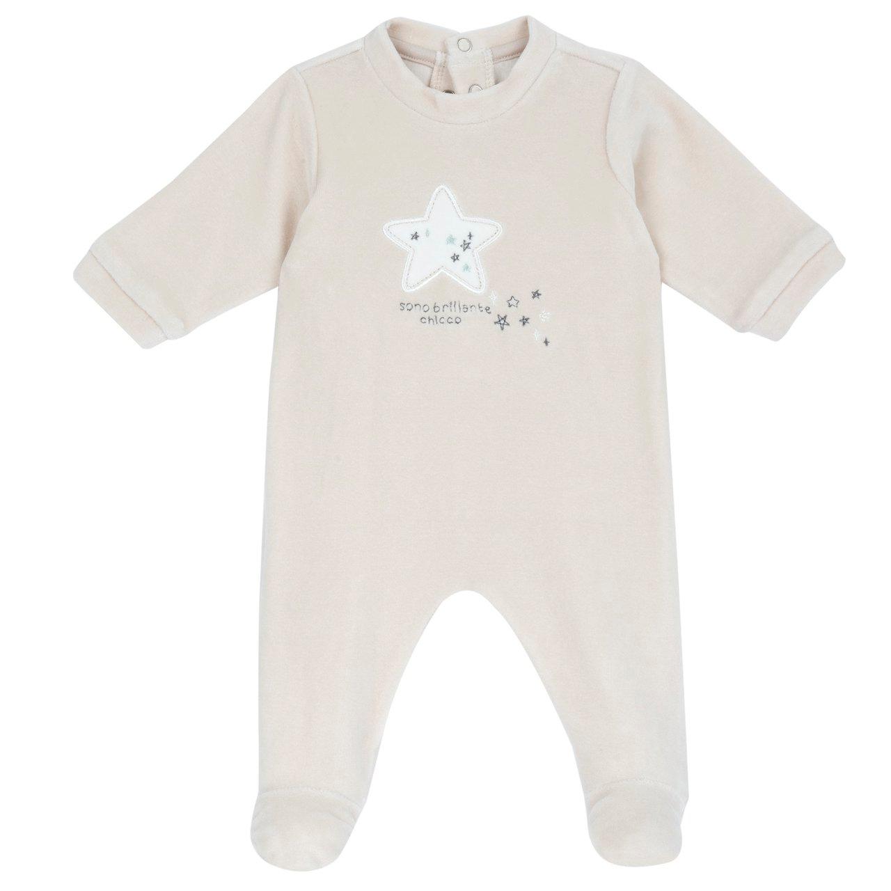 Tutina Aperta Dietro | Chicco Tutina Chicco rosa in ciniglia per bambina, girocollo con grafica ricamata, chiusura posteriore a bottoncini e stampa antiscivolo sotto i piedini. | Chicco