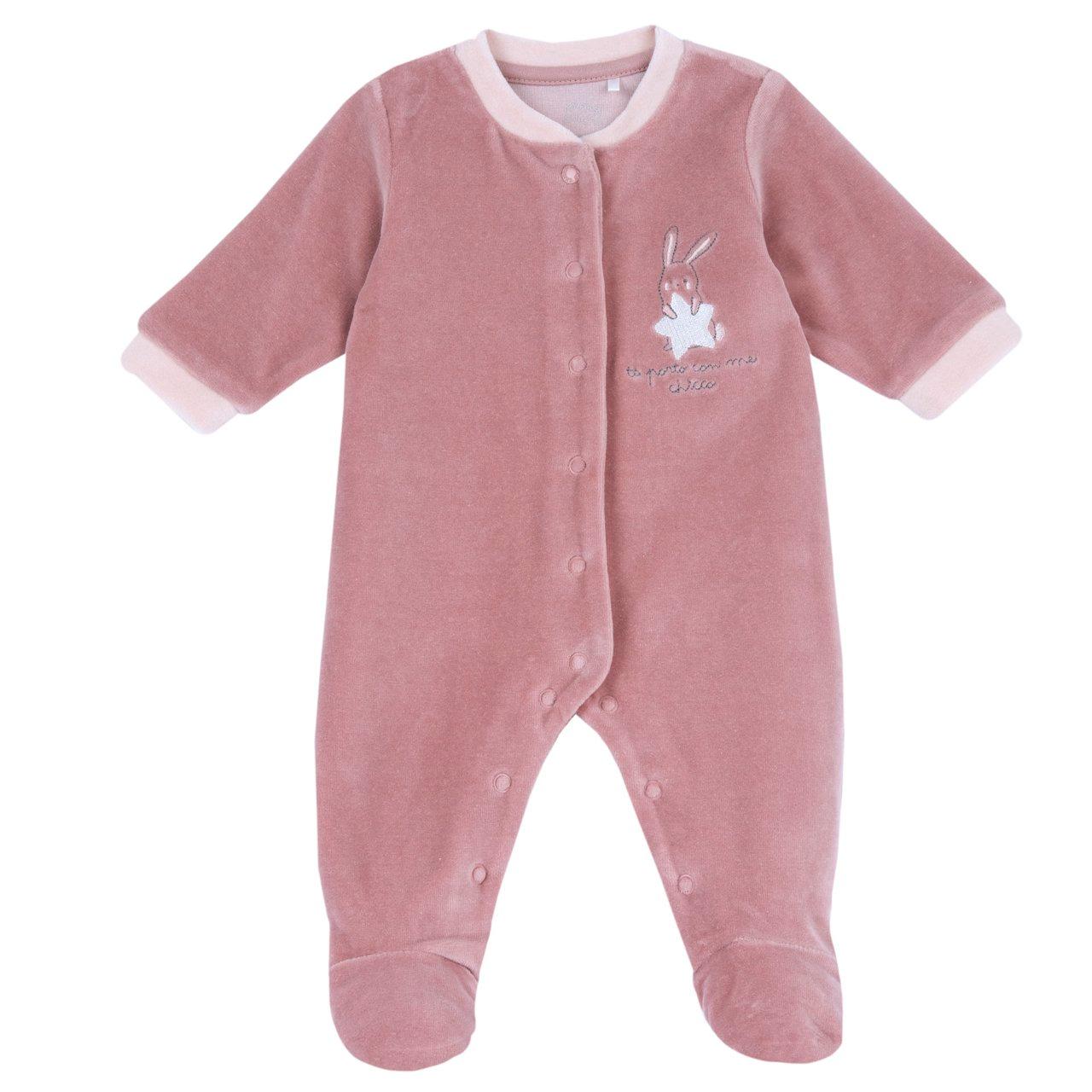 Tutina Aperta Davanti | Chicco Tutina aperta davanti Chicco in ciniglia rosa per bambina, con grafica ricamata e chiusura a bottoni automatici, ideale per autunno/inverno. | Chicco