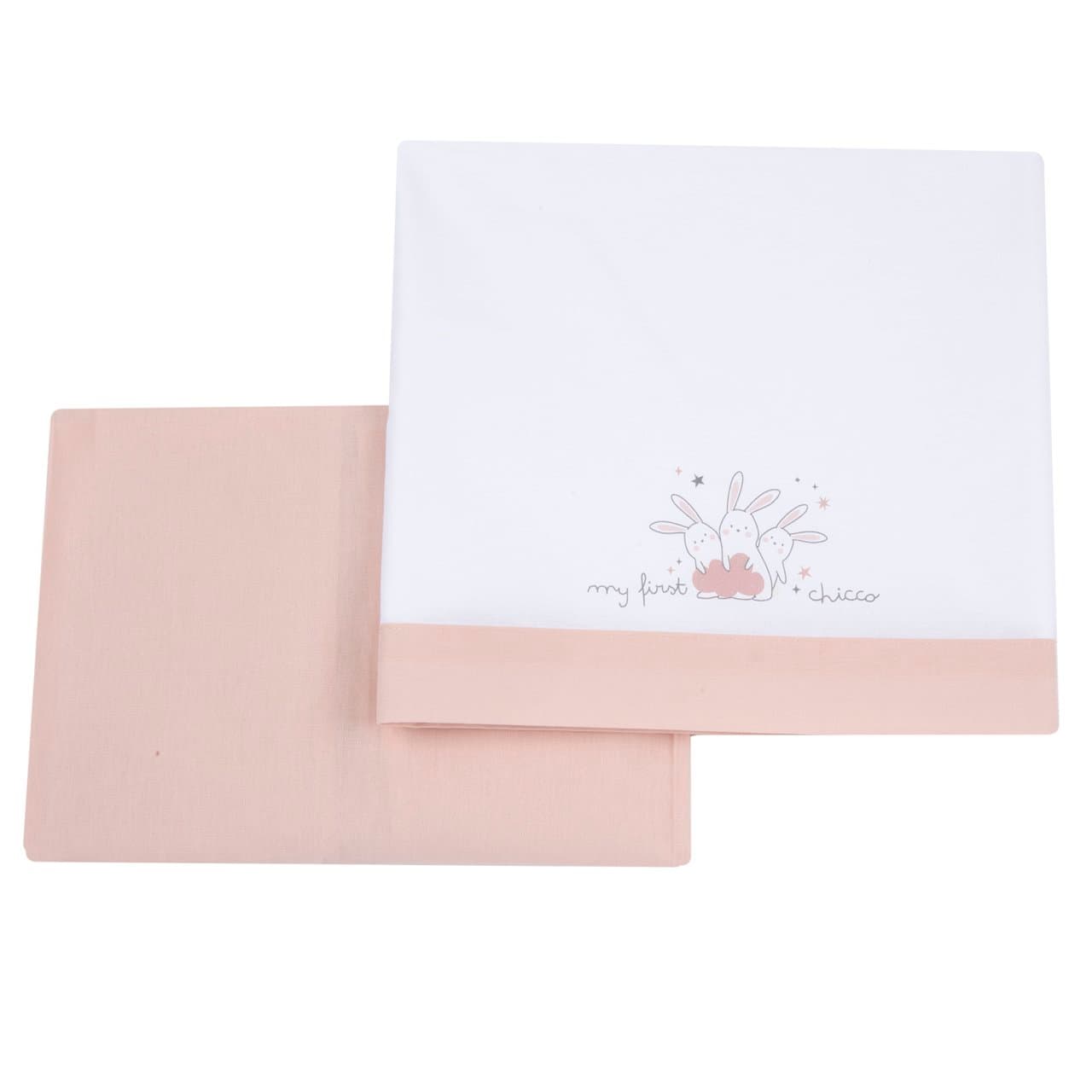 Set Lenzuola | Chicco Set lenzuola per culla Chicco in popeline di cotone rosa, con stampa grafica, ideale per bambina autunno/inverno. | Chicco
