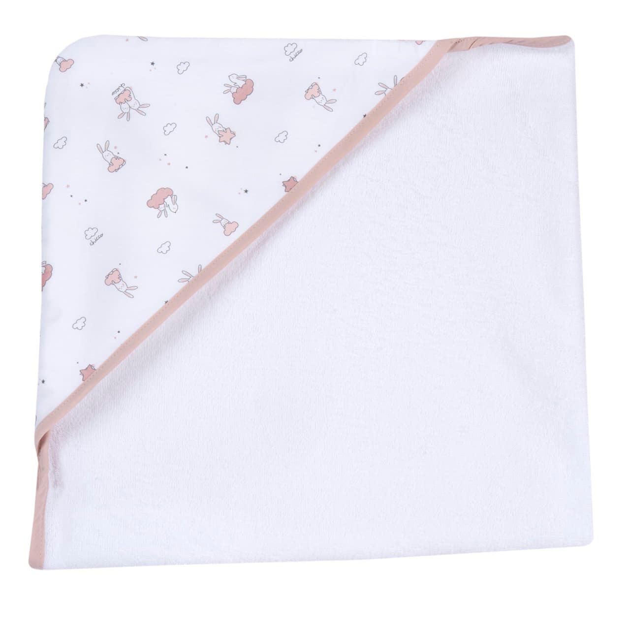 Accappatoio | Chicco Accappatoio quadrato Chicco bianco in spugna di cotone per bambina, con cappuccio fantasia, ideale per autunno/inverno. | Chicco