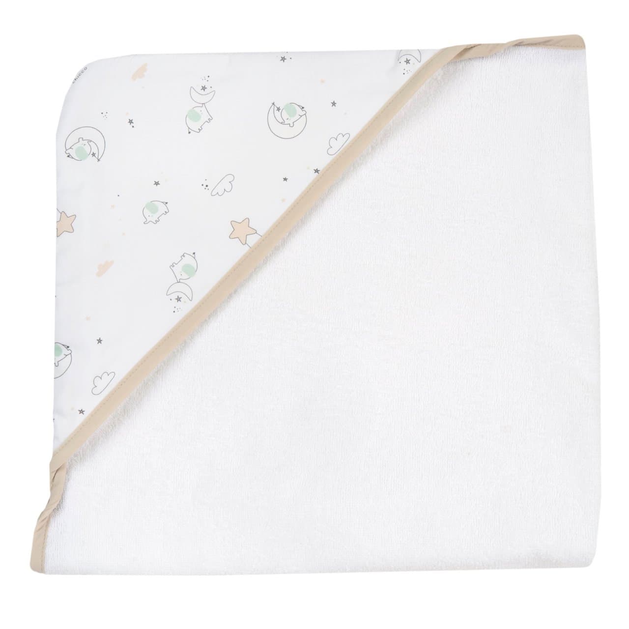 Accappatoio | Chicco Accappatoio quadrato Chicco bianco in spugna di cotone per bambina, con cappuccio fantasia, ideale per autunno/inverno. | Chicco
