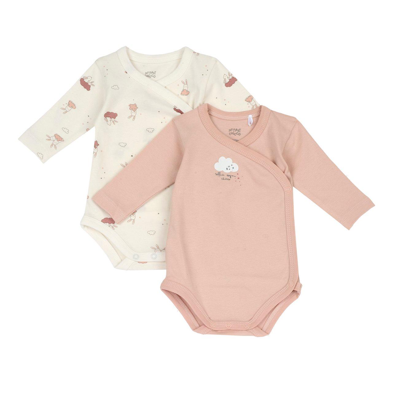 Set Body Intimo | Chicco Set di due body intimi a manica lunga Chicco per bambina in morbido tessuto interlock rosa, con stampa fantasia e grafica, certificati Oeko-Tex. | Chicco