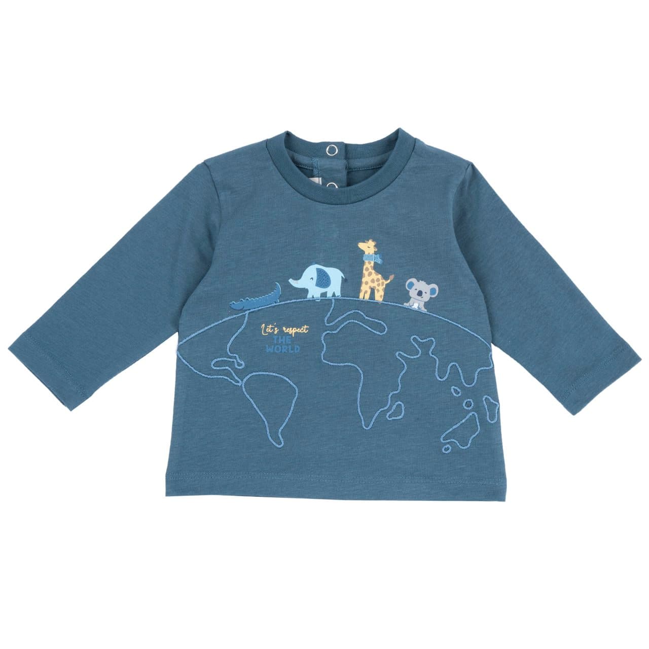 Maglietta Manica Lunga | Chicco Maglietta a manica lunga Chicco azzurra in jersey di cotone 100% per bambino, con ricamo e stampa frontale, ideale per autunno/inverno. | Chicco
