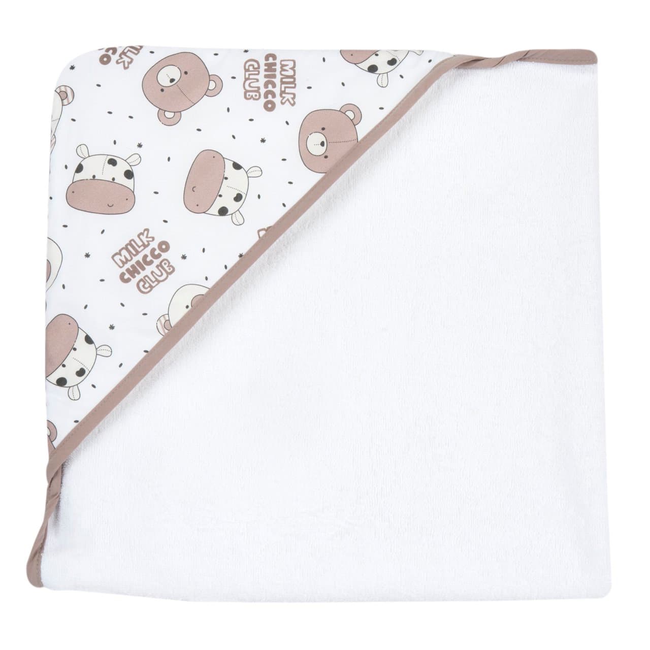 Accappatoio | Chicco Accappatoio quadrato Chicco unisex in spugna di cotone beige, 76x76 cm, con cappuccio fantasia, ideale per neonati e bambini in autunno/inverno. | Chicco