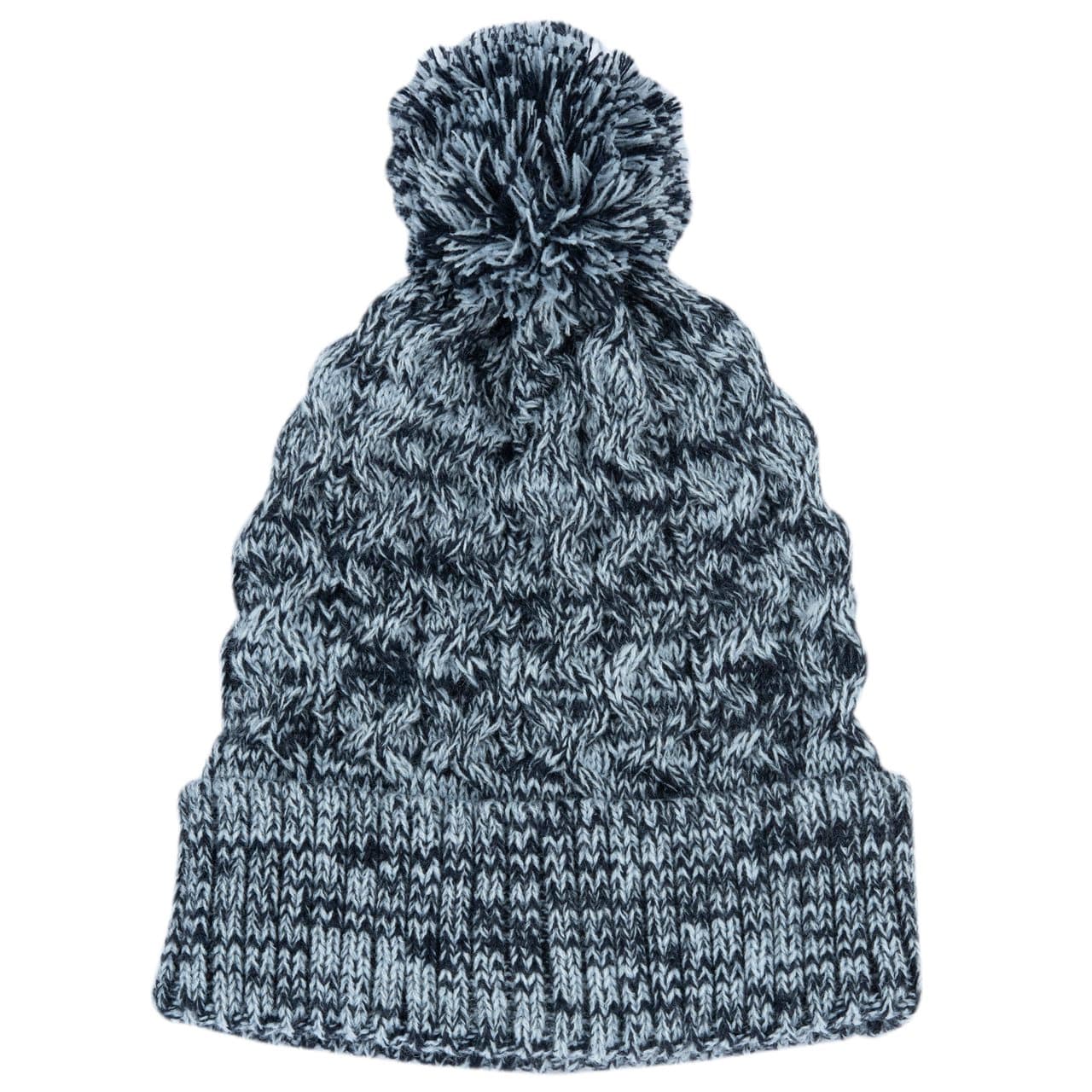 Cappello In Maglia Lavorata | Chicco Cappello da bambino Chicco in maglia blu mélange effetto jeans con trecce, pompon e risvolto coordinati, ideale per l'autunno/inverno. | Chicco