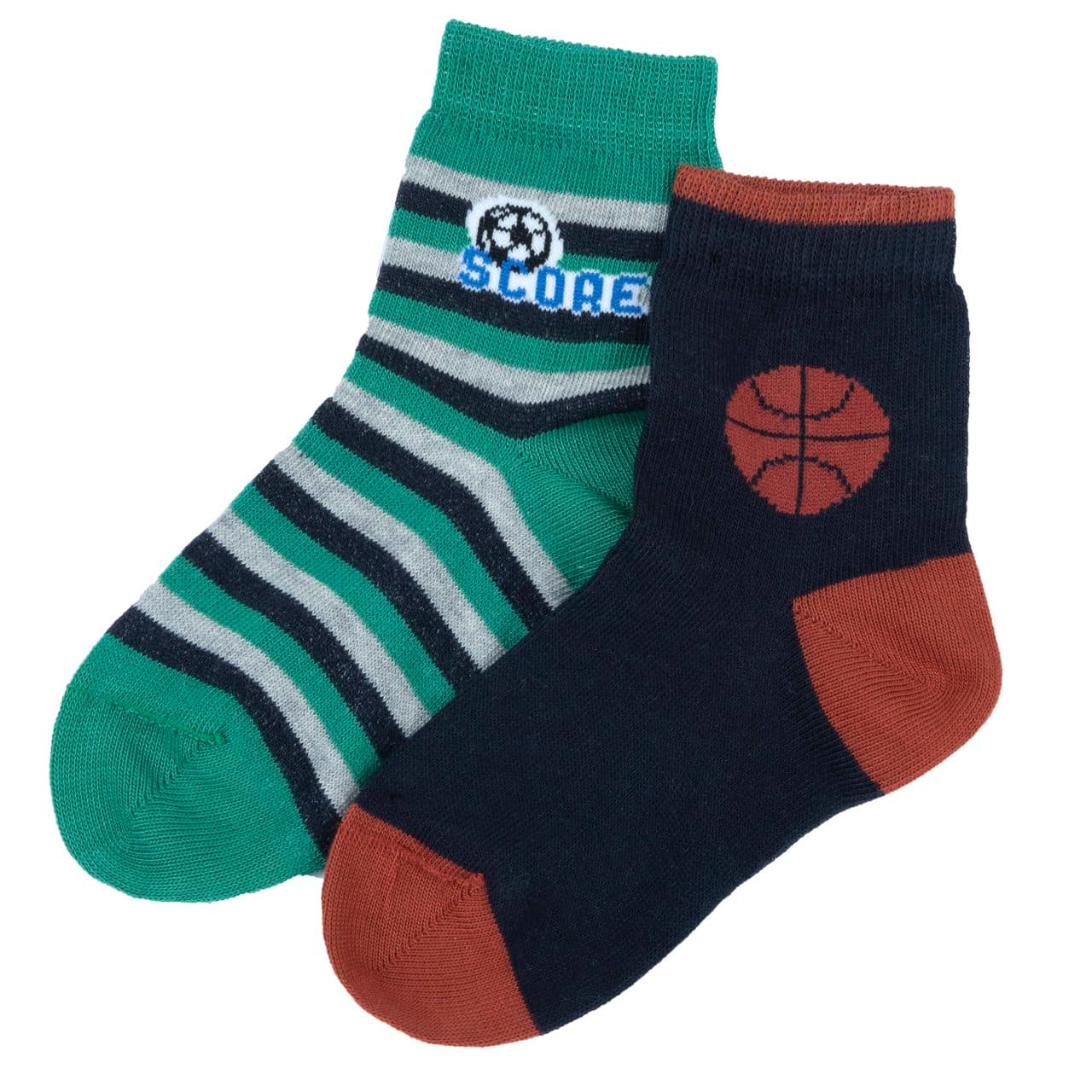 Set Due Paia Calzini | Chicco Set due paia di calzini Chicco per bambino, un paio blu con stampa pallone da basket e uno a righe bianche e blu su fondo verde, in misto cotone Oeko-Tex. | Chicco