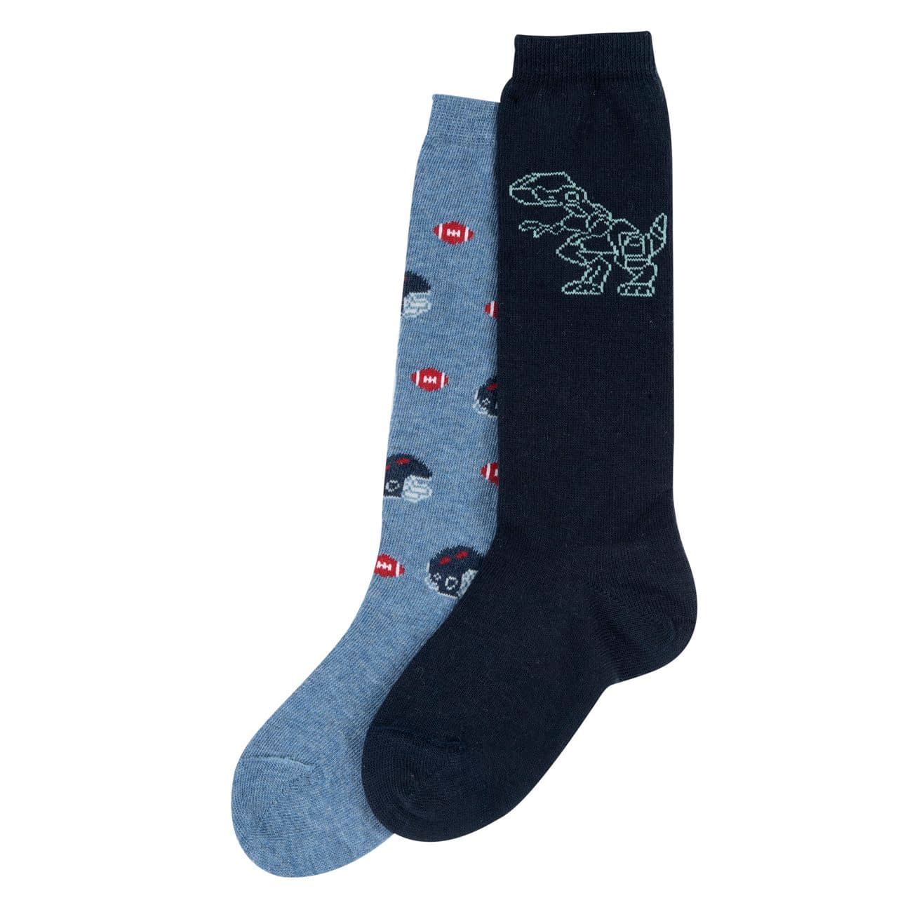 Set Due Paia Calzini Gambaletto | Chicco Set due paia di calzini gambaletto Chicco per bambino, blu jeans con jacquard e blu T-Rex, misto cotone, ideali autunno/inverno. | Chicco