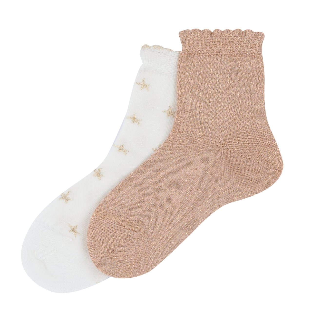 Set Due Paia Calzini | Chicco Set due paia di calzini Chicco per bambina, misto cotone caldo, con lavorazione jacquard e dettagli brillanti, un paio bianco latte pois rosa e uno rosa righe argento. | Chicco