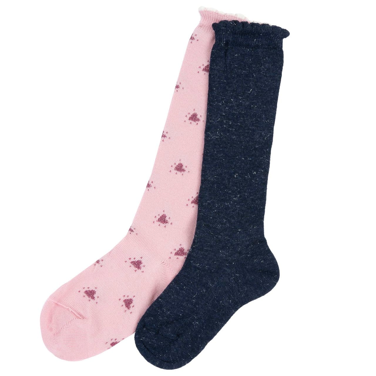 Set Due Paia Calzini | Chicco Set due paia di gambaletti Chicco per bambina, rosa con cuori luminosi e blu con filato argentato, in misto cotone, ideali autunno/inverno. | Chicco