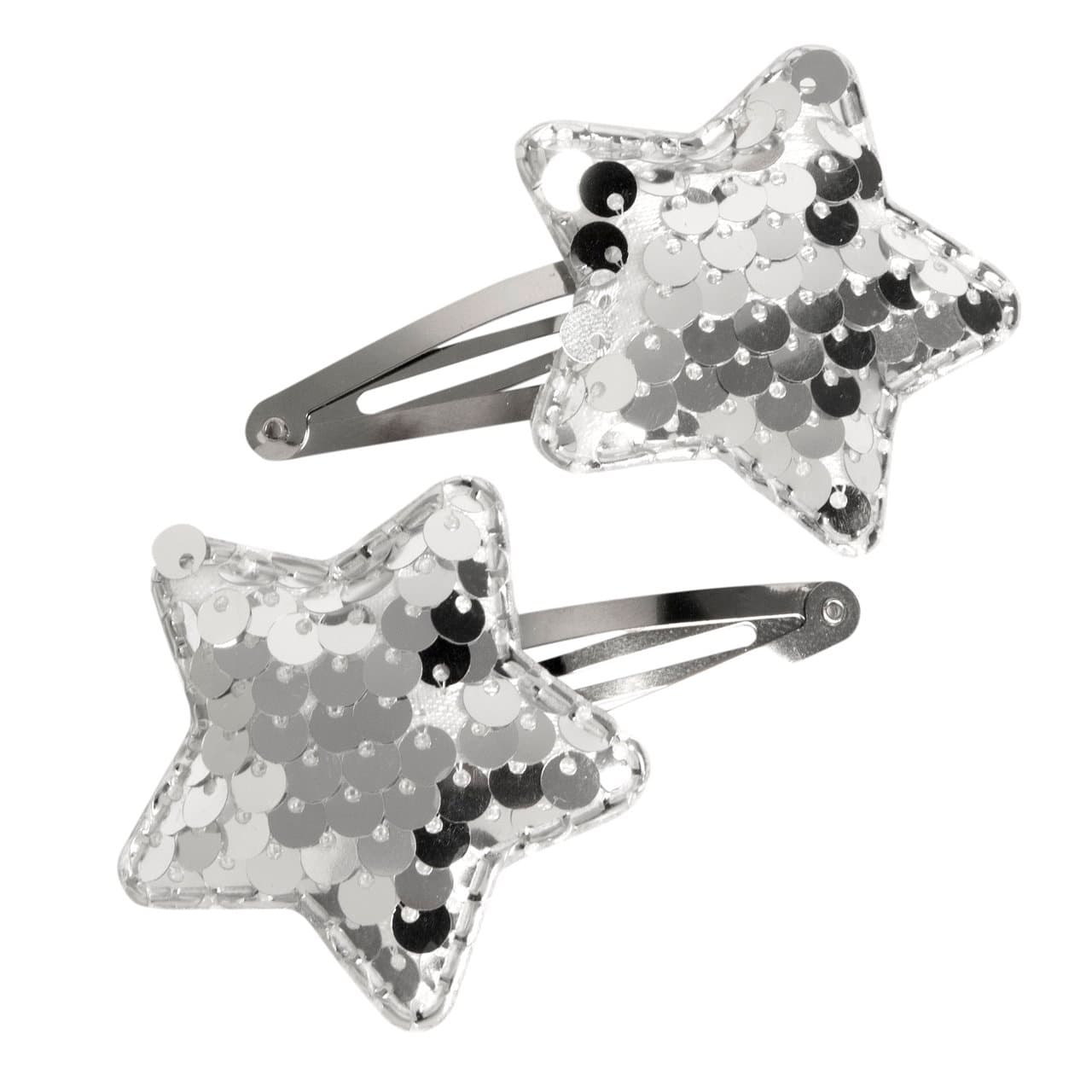 Confezione Di Due Mollettine Per Capelli In Argento | Chicco Confezione di due mollettine per capelli Chicco color argento per bambina, con stelle luminose in paillettes su rete, ideali per l'autunno/inverno. | Chicco