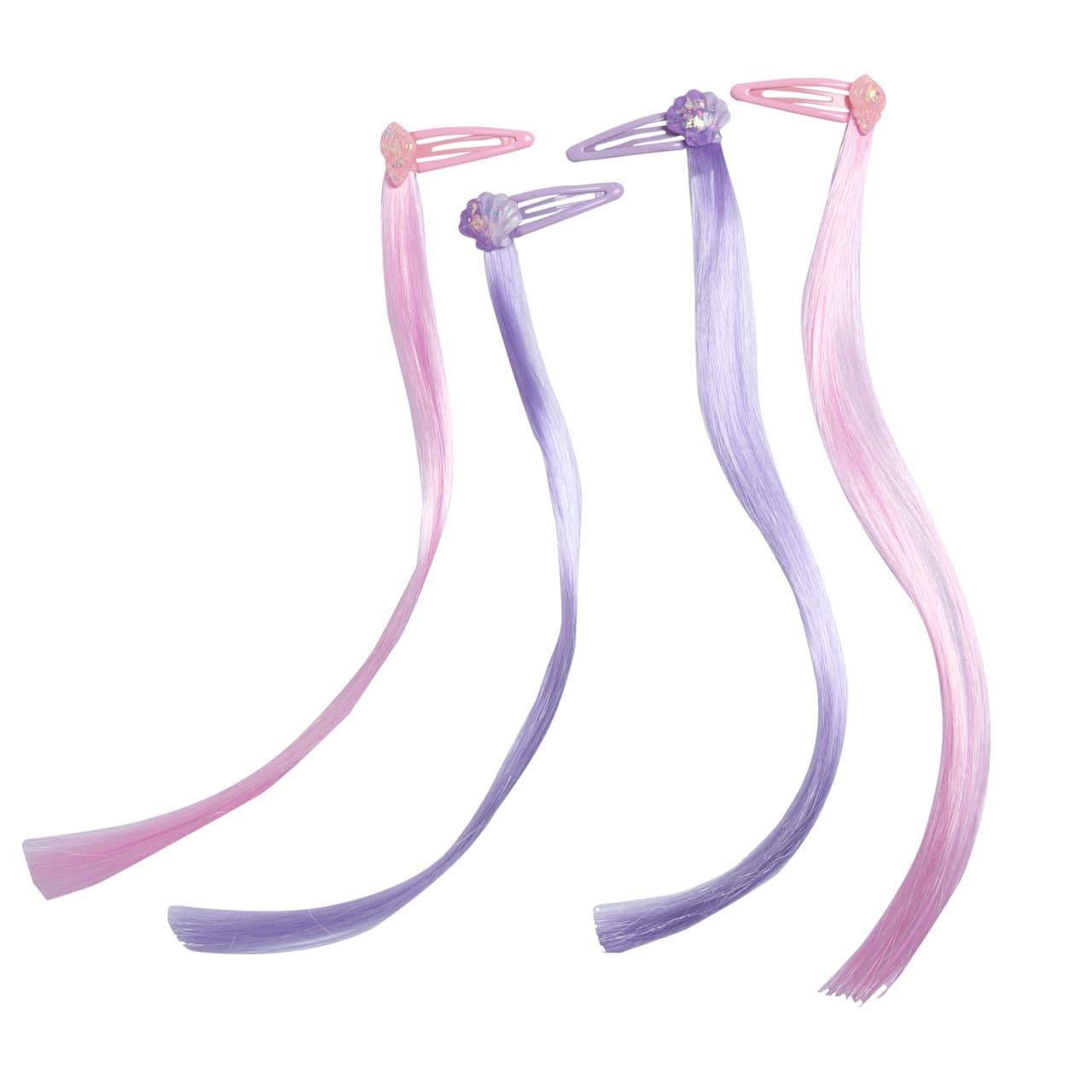Confezione Quattro Mollettine Con Capelli Sintetici Colorati | Chicco Confezione di quattro mollettine per capelli Chicco da bambina, con ciocche sintetiche colorate rosa e viola e clip abbinate, ideali per l'autunno/inverno. | Chicco
