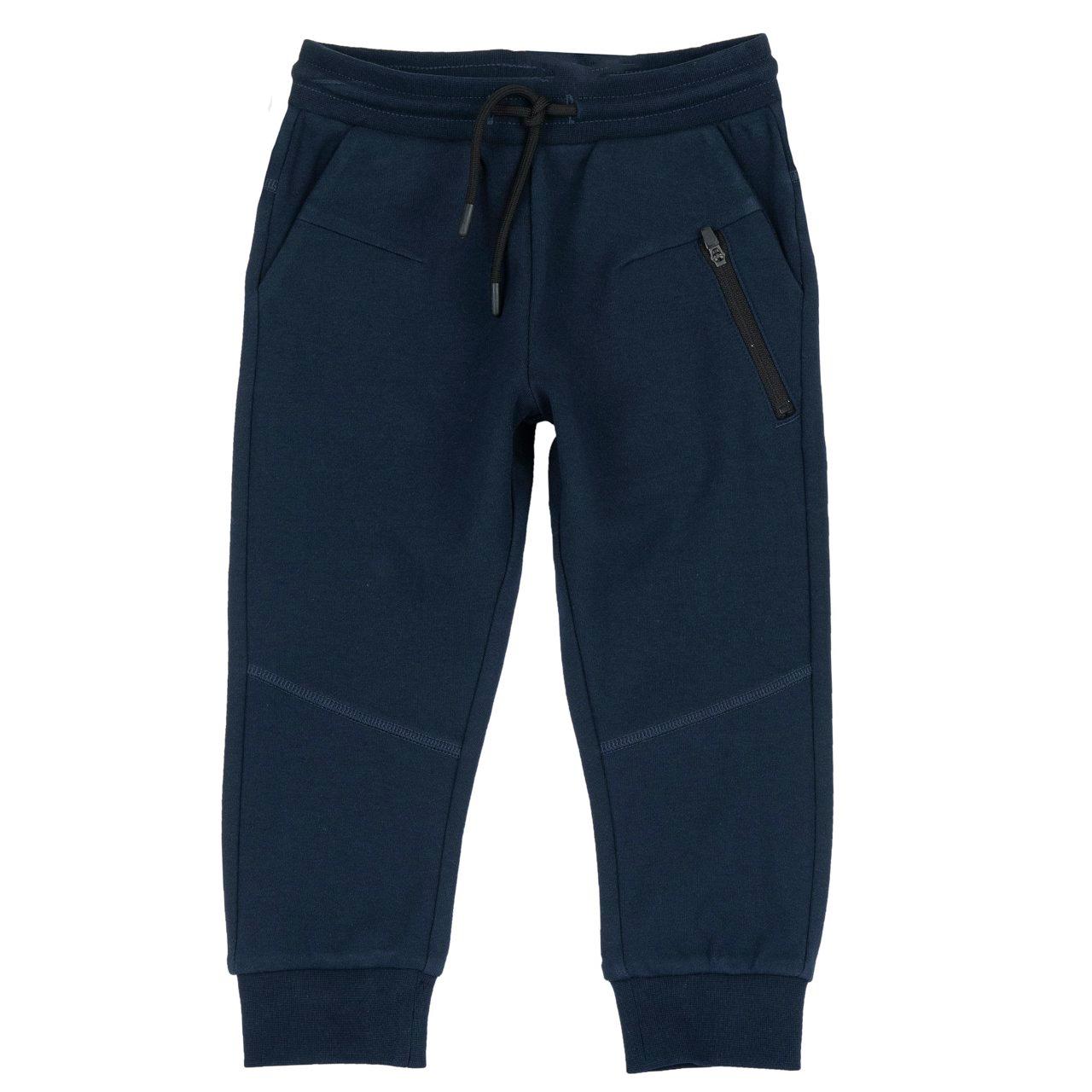Pantaloni Lunghi | Chicco Pantaloni lunghi Chicco blu in cotone elasticizzato interlock, con vita elasticizzata e coulisse, vestibilità baggy e zip decorativa frontale. | Chicco